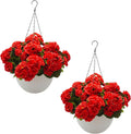 Artificial Hanging Baskets Set of 2 with 12 Geranium Flowers, Realistic Faux Plants for Indoor Outdoor Home Garden Decor