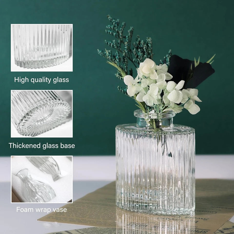 Glass Bud Vases Set of 4, Small Flower Vase Collection in 4 Sizes for Party, Wedding, Home Table Decor