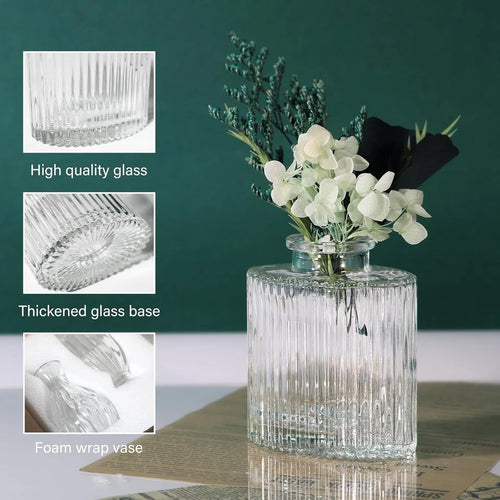 Glass Bud Vases Set of 4, Small Flower Vase Collection in 4 Sizes for Party, Wedding, Home Table Decor